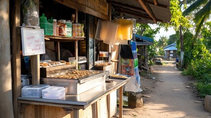 empty food stand in a rural village with no customers