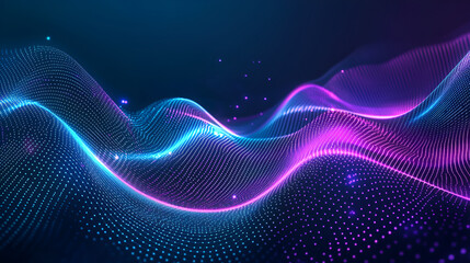 Wall Mural - Blue purple laser neon wavy dotted lines abstract background  Generative AI