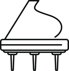 Poster - Simple line icon style illustration of a grand piano, capturing its elegant curves and highlighting its musical significance