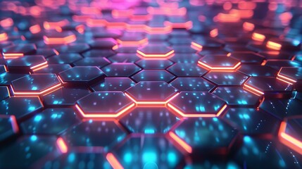 Wall Mural - Abstract Hexagon Pattern with Neon Lights