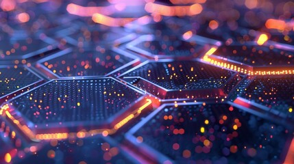 Wall Mural - Abstract Hexagon Pattern with Glowing Lights