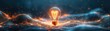 © Aquarii - A glowing light bulb illuminated in a mystical landscape, representing creativity and inspiration with vibrant colors and energy.