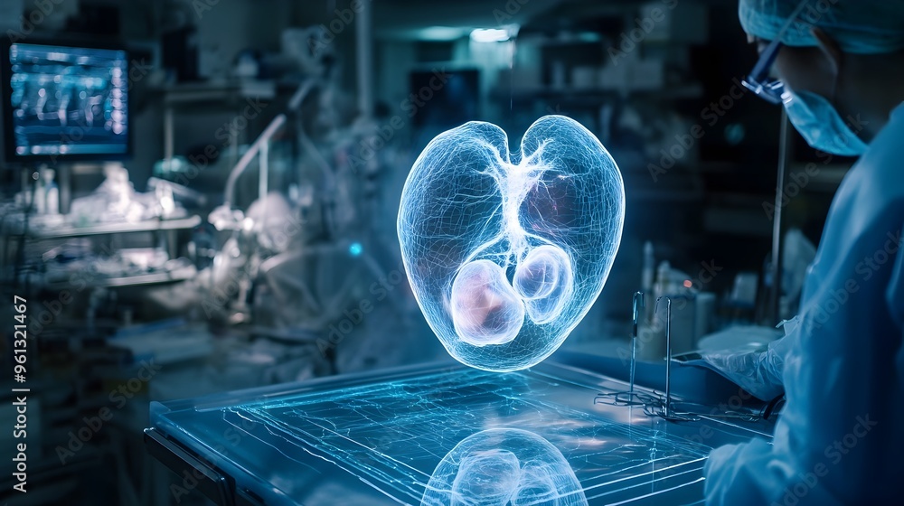 A holographic 3D display showcasing the detailed anatomy of the human ...