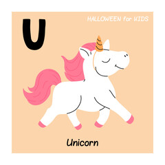 Wall Mural - Animal alphabet flashcard for children. Learning letter U. U is unicorn.