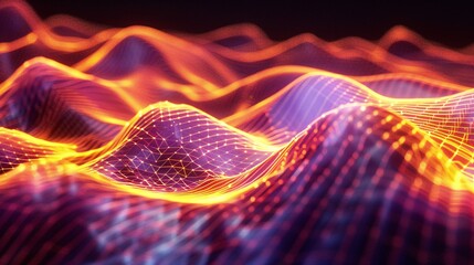 Wall Mural - Abstract Digital Landscape with Glowing Lines and Vibrant Colors