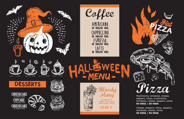 Wall Mural - Restaurant cafe menu, template design, Halloween menu, bat, pumpkin, Food flyer.	