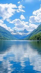 Poster - Scenic Norway Serene Lake, Majestic Mountains, and the Beauty of Natures Reflection