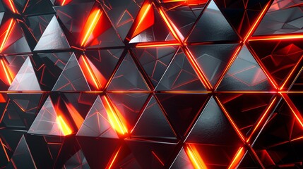 Wall Mural - Abstract Triangle Pattern with Red Neon Lights