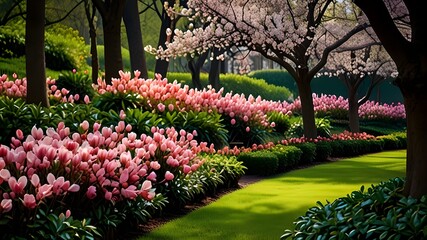 Spring garden with bright magnolias, exciting its beauty and aroma Generative AI