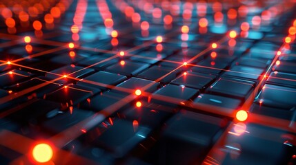 Wall Mural - Abstract Network with Red Glowing Points