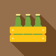 Sticker - Three beer bottles standing in wooden crate for storage or delivery with long shadow on brown background