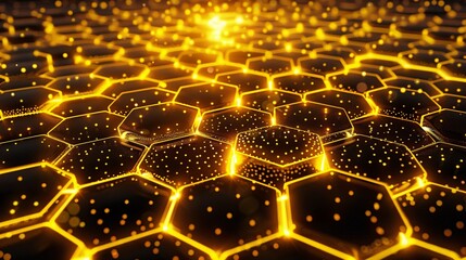 Wall Mural - Golden Hexagon Grid Abstract Background