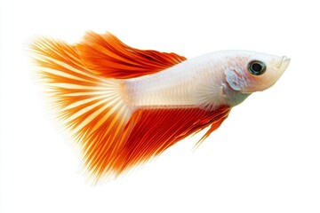 Mystic portrait of Albino Guppy Fish in studio, copy space on right side, Close-up View, isolated on white background