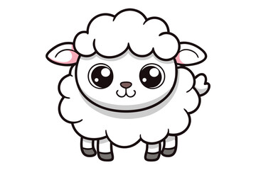 Wall Mural - Coloring page for kids, cute sheep cartoon line art illustration