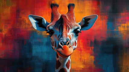 abstract, a giraffe represented through geometric shapes and bold contrasts, offering a contemporary