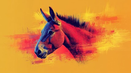 Wall Mural - Digital art style, a donkey depicted with crisp lines and vibrant colors, highlighting its unique features in a sleek, modern illustration.