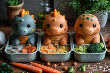 Cute Dinosaur Shaped Lunch Boxes with Healthy Meals for Kids