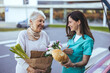 © Dragana Gordic - Friendly Nurse Assisting Elderly Woman With Groceries Outdoors