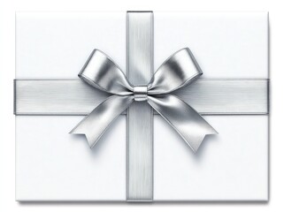 Wall Mural - White background with silver ribbons and bows on a blank gift card