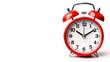 © Suphot - Classic red alarm clock indicating time with a white background, perfect for conveying urgency and time management.
