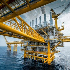 Offshore Oil and Gas Platform in the Ocean, Industrial Infrastructure for Energy Production.