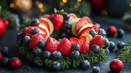 Christmas Fruit Wreath with Strawberries  Blueberries  and Greens