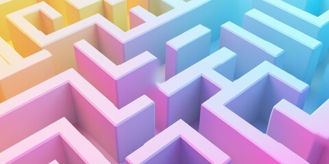 Poster - Abstract pastel-colored geometric maze.