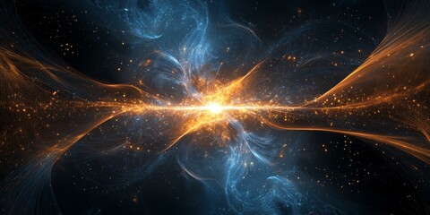 Wall Mural - Abstract space with swirling blue and orange light.