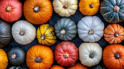 Wall Mural - Close-up photos of various pumpkins. Perfect for Halloween and fall decorations.