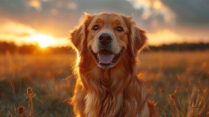 Wall Mural - Golden Retriever at Sunset