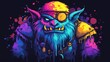 © Digital Dreamscapes - A neon-colored Orc warrior with a menacing glare and a unique eyepatch.  .