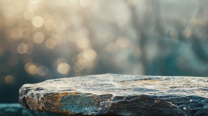 Canvas Print - Vintage filtered stone tabletop with blurred bokeh background perfect for product display or montage.