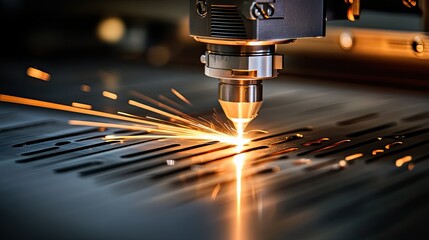 Poster - A laser cutting machine in action, creating precise patterns on metal with sparks flying.