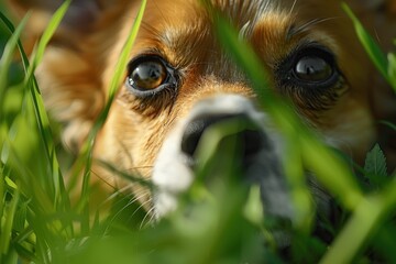 Wall Mural - Dog Hiding In the Grass