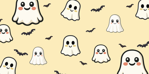 Wall Mural - Cute Halloween pattern on a bright colored background.