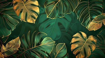 Wall Mural - Lush Green and Golden Leaves with Veins