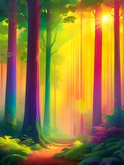 Wall Mural - Vibrant colourful landscape illustration