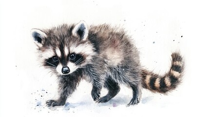 Charming Watercolor Portrait of a Playful Raccoon in Nature