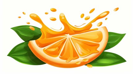 Wall Mural - A vibrant orange slice splashes juice, embodying the essence of healthy tropical indulgence in a clean backdrop.