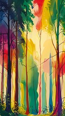 Wall Mural - Colorful forest with light shining in