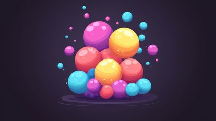 Sticker - Vibrant vector art featuring dynamic morphing balls against a striking dark backdrop, showcasing modern cartoon textures.