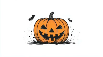 Wall Mural - Spooky white jackolantern with black accents. A modern, cartoonstyle illustration perfect for Halloween vibes.