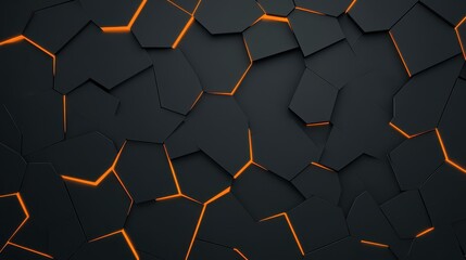 Explore a striking abstract background featuring dark steel mesh, with bold black and orange polygons for a modern tech vibe.