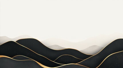 Wall Mural - Stunning watercolor backdrop features black peaks and golden wave lines, perfect for modern art decor or wallpaper design.