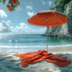 Wall Mural - Beach Umbrella on a Sandy Shore