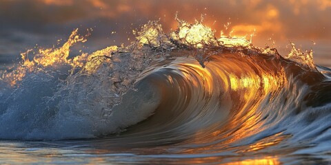 Sticker - Golden sunset light reflecting on a breaking wave.