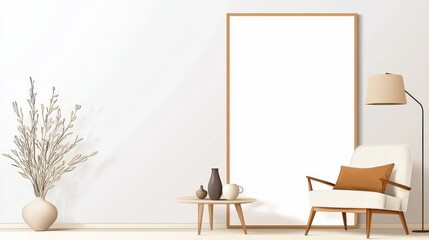 Wall Mural - Minimalist Living Room Interior Design with Armchair  Table  and Vase