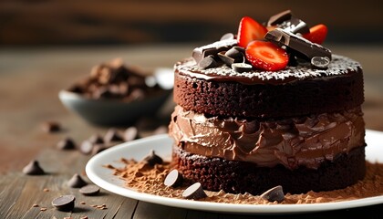 Poster - Delicious chocolate cake elegantly displayed against a pristine white background