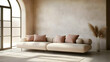 © Siasart - A modern living room featuring a beige sofa and decorative plants in a minimalist setting.
