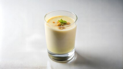 Delicious yogurt dessert with nuts and mint leaves in a glass, healthy snack concept